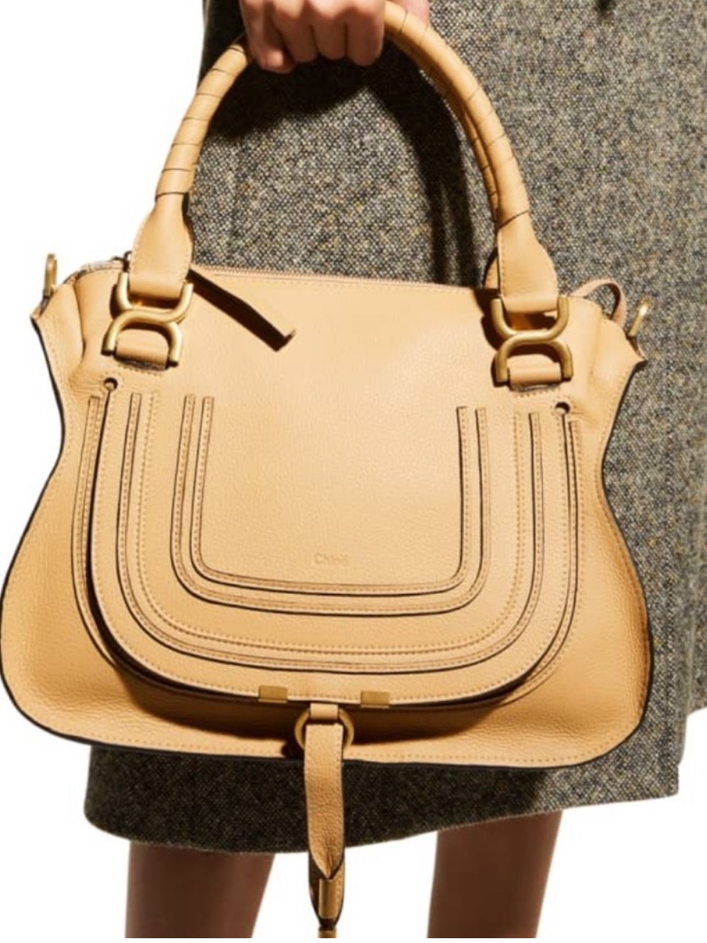 💫Chloe Marcie Medium Top-Handle Bag with Shoulder strap in  Soft Tan 💫